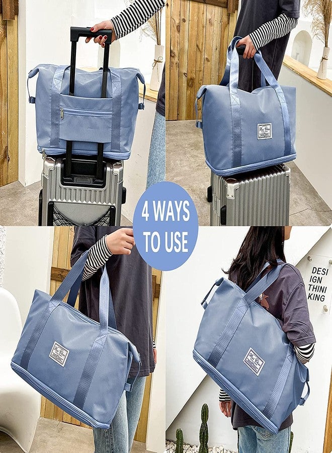 HIMART Folding Travel Bag with Luggage Shoulder Travel Duffle Bags Expandable Weekender Carry On Hand Travelling Bag for Women and Men. (Blue) - Image 4